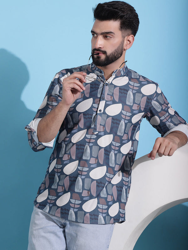 Men Printed Corduroy Short Kurta | WomensFashionFun