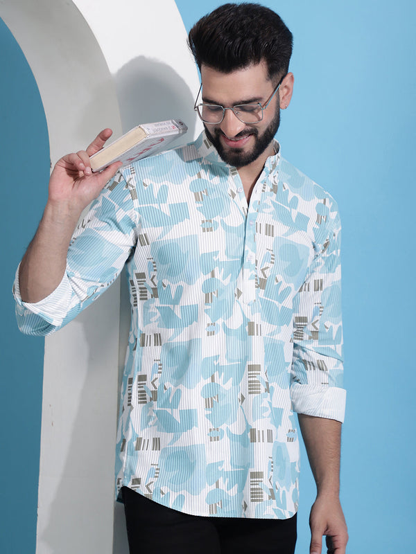 Men Printed Corduroy Short Kurta | WomensFashionFun