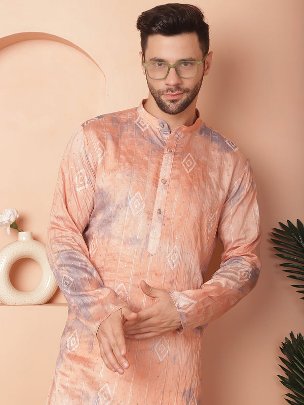 Men's Peach Tei-Dye Printed Kurtas | WomensFashionFun