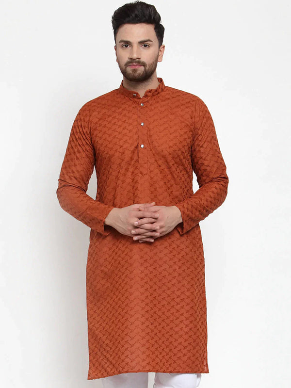 Men Brown Chikan Kurta Only | WomensFashionFun.com