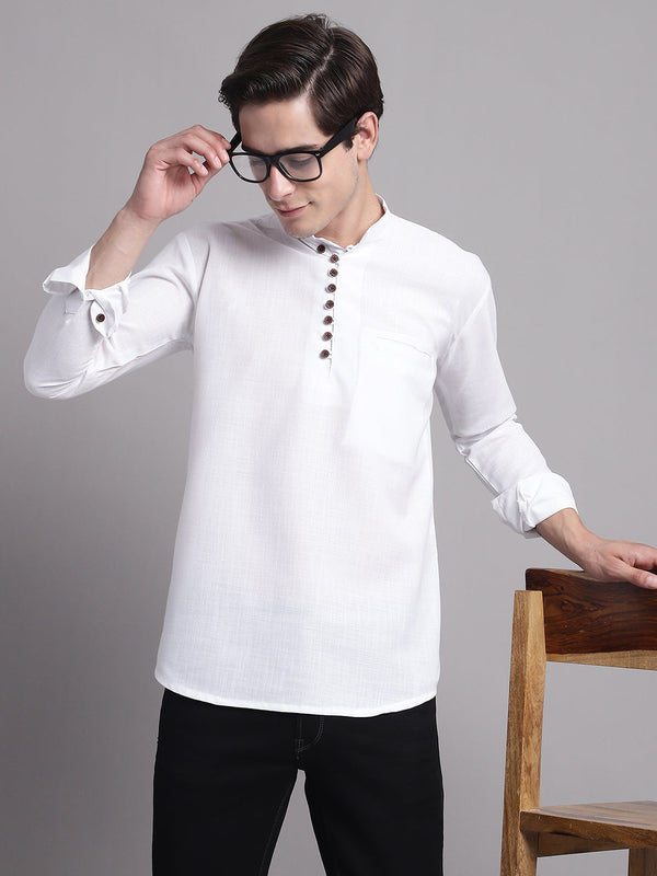 Men Black Solid Straight Short Kurta | WomensFashionFun.com