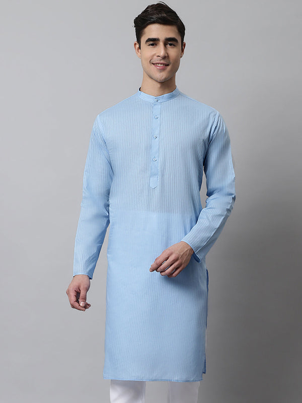 Men's Light blue Cotton Striped Kurtas | WomensFashionFun.com