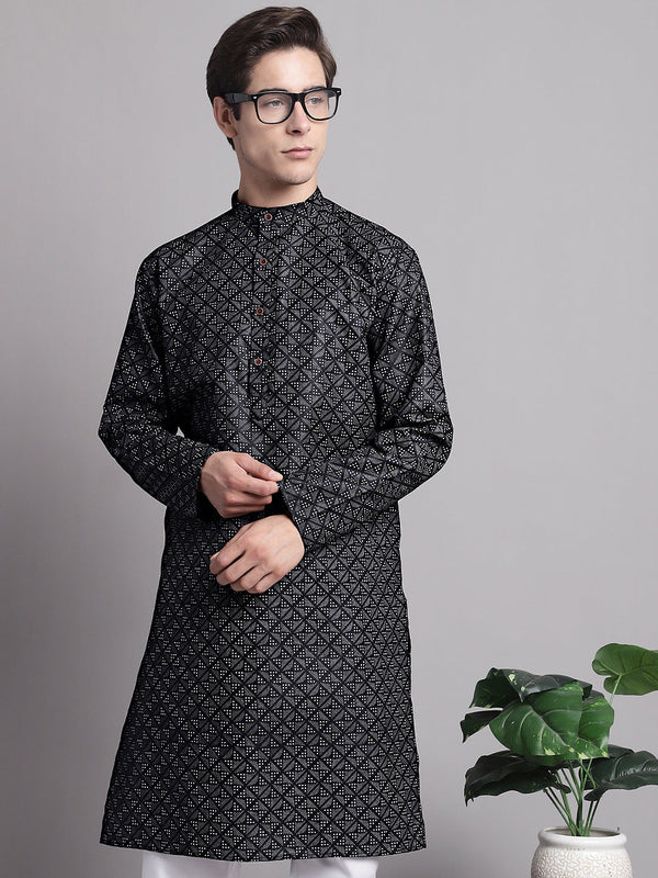 Men's Black Printed Pure Cotton Kurta | WomensFashionFun.com