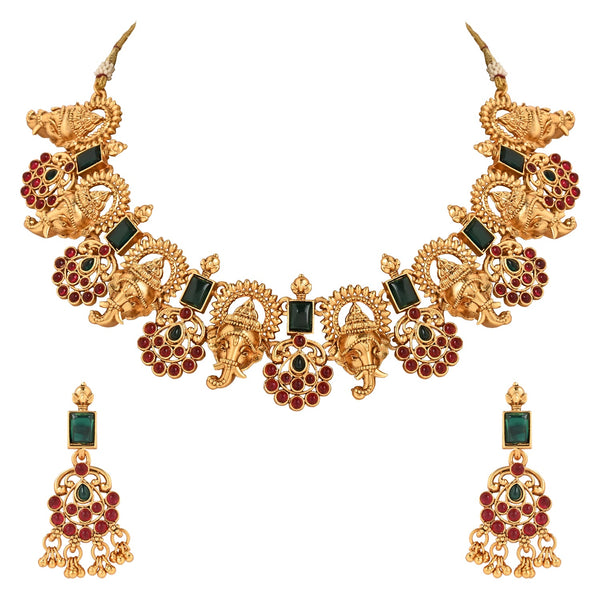 Gold Plated Traditional Temple Choker Necklace Jewellery With Earrings Set for Women/Girls (MC133FL) | Womensfashionfun