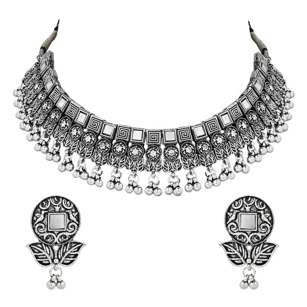 Navratri Ethnic Silver Oxidized Traditional Afghani Choker Necklace Jewellery Set for Women (MC135OX) | Womensfashionfun