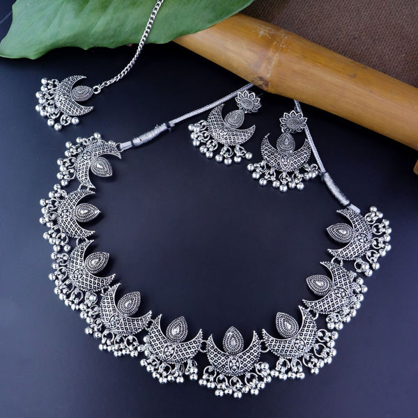 Navratri Ethnic Silver Oxidized Traditional Afghani Choker Necklace Jewellery Set for Women (MC142OX) | Womensfashionfun