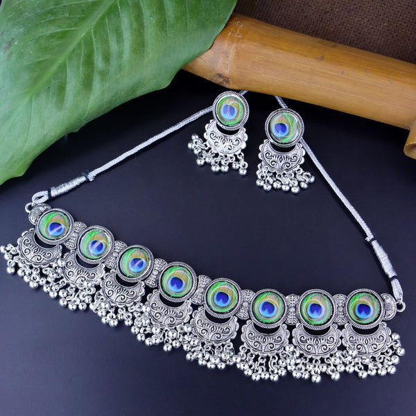 Navratri Oxidised Silver Plated Afghani Choker Necklace Jewellery Set for Women (MC144OX) | Womensfashionfun