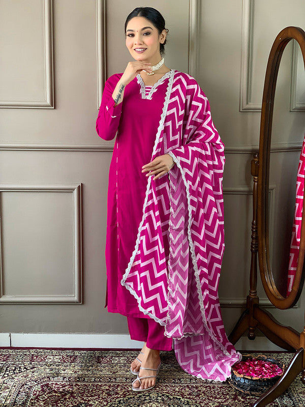 Women's Viscose Embroidered Straight Kurta with Pant And Silk Printed Dupatta Sets | womensfashionfun