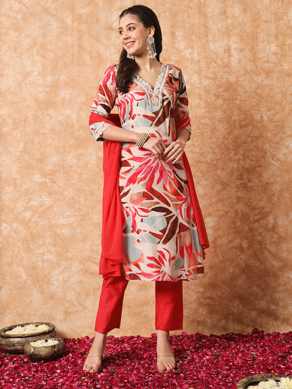 Women's Rayon Embroidery Straight Kurta with Pant And Dupatta Sets | womensfashionfun