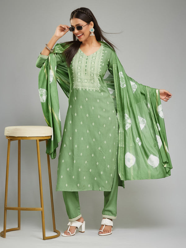 Women's Rayon Rubber Printed Straight Kurta with Pant And Dupatta Sets | womensfashionfun