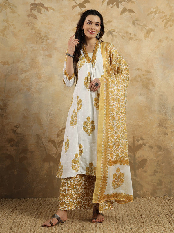 Women's Cotton Blend Printed Straight Kurta with Pant And Dupatta Sets | womensfashionfun