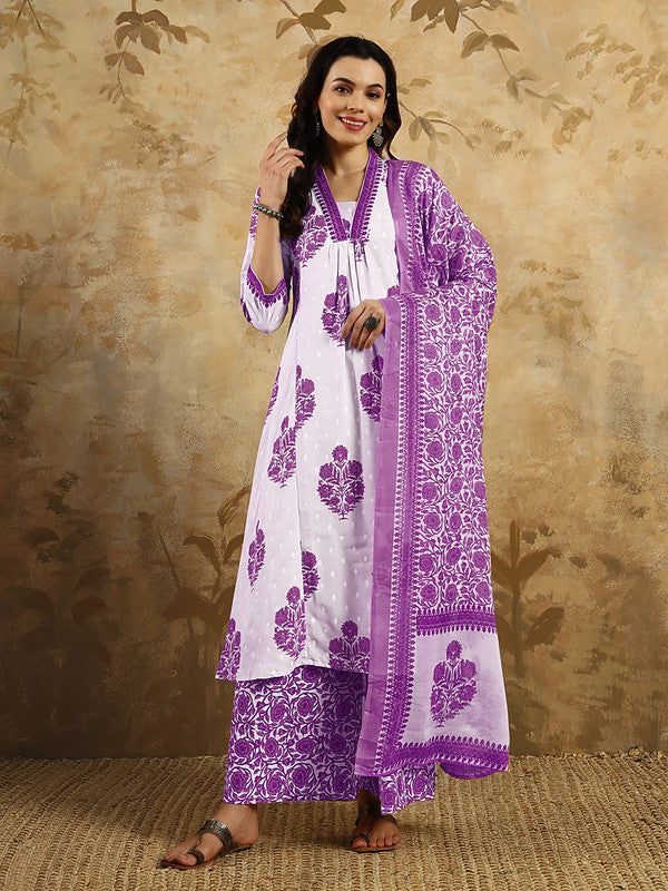 Women's Cotton Blend Printed Straight Kurta with Pant And Dupatta Sets | womensfashionfun