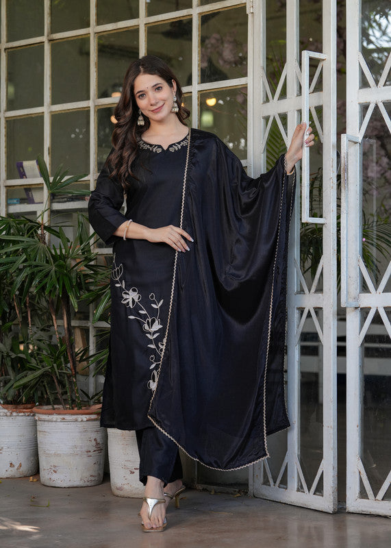 Women's Viscose Rayon Embroidery Straight Kurta with Pant And Dupatta Sets | womensfashionfun