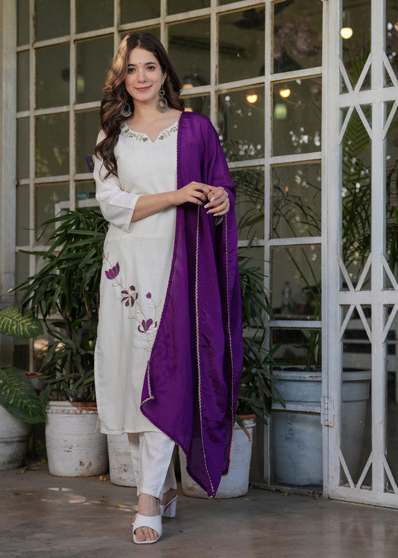 Women's Viscose Rayon Embroidery Straight Kurta with Pant And Dupatta Sets | womensfashionfun