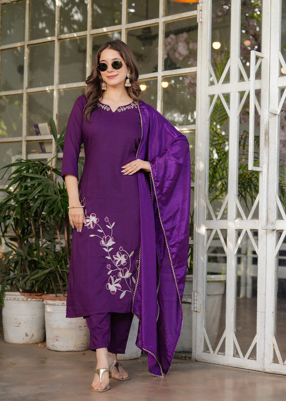 Women's Viscose Rayon Embroidery Straight Kurta with Pant And Dupatta Sets | womensfashionfun