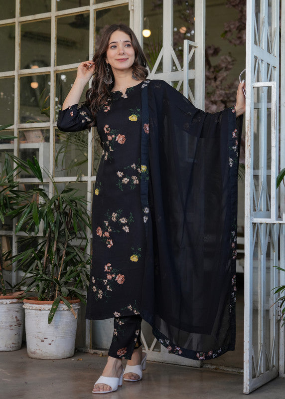 Women's Silk Blend Printed Straight Kurta with Pant And Dupatta Sets | womensfashionfun