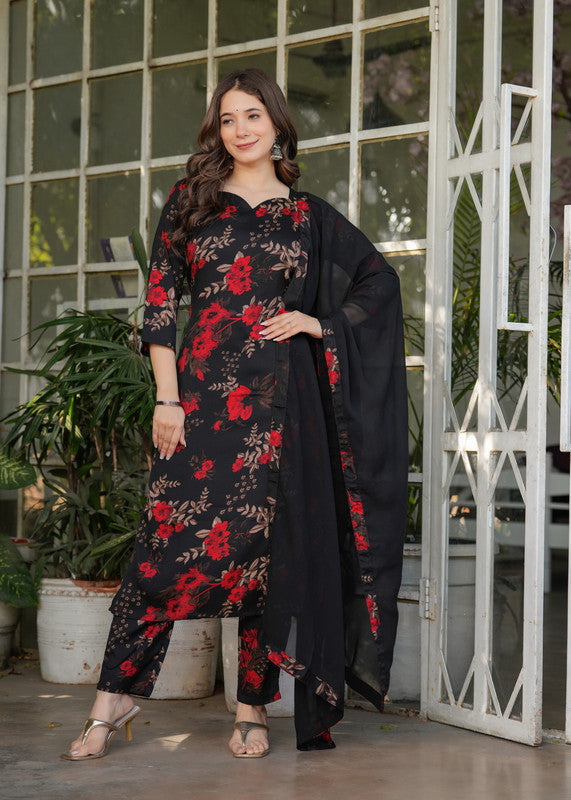 Women's Silk Blend Printed Straight Kurta with Pant And Dupatta Sets | womensfashionfun