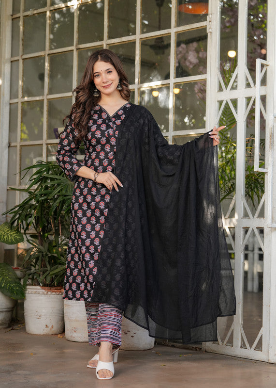 Women's Pure Cotton Printed Straight Kurta with Pant And Dupatta Sets | womensfashionfun