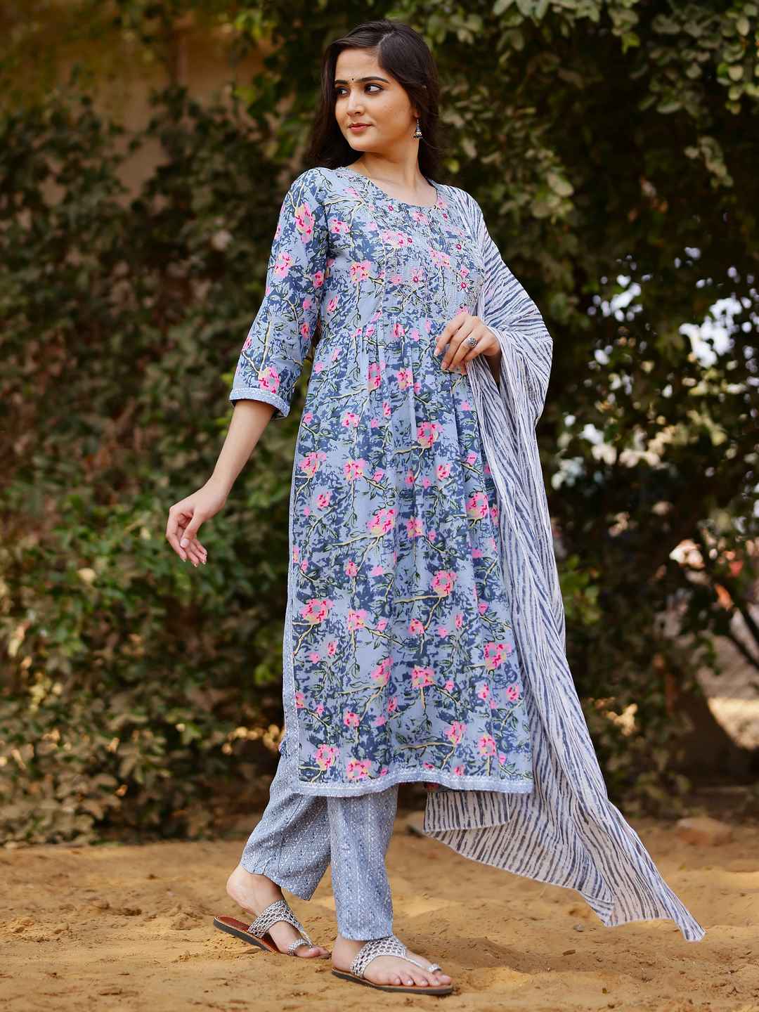 A-line Embroidered Viscose Kurta Bottom Set With Dupatta