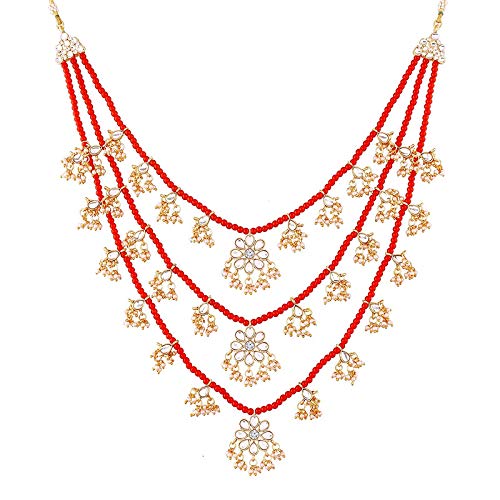 Designer Multi Stand Pearl & Kundan Maharaja Haar Groom Necklace Set for Men (MLP28R) | Womensfashionfun