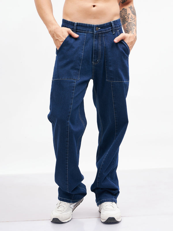 Men Navy Relax Fit Jeans | WomensFashionFun.com