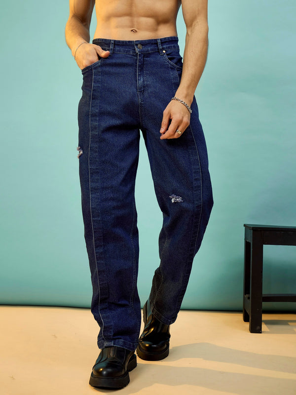 Men Navy Front Detail Oversize Jeans | WomensFashionFun.com