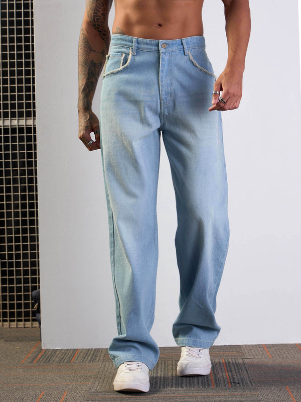 Men Light Blue Washed Baggy Jeans | WOMENSFASHIONFUN