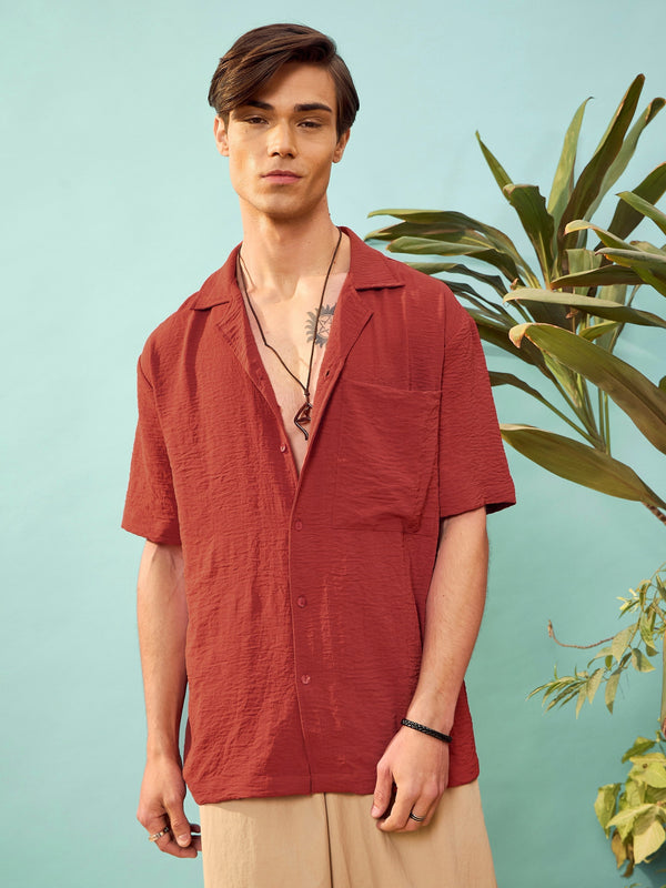 Men Rust Short Sleeve Relax Fit Shirt | WomensFashionFun.com