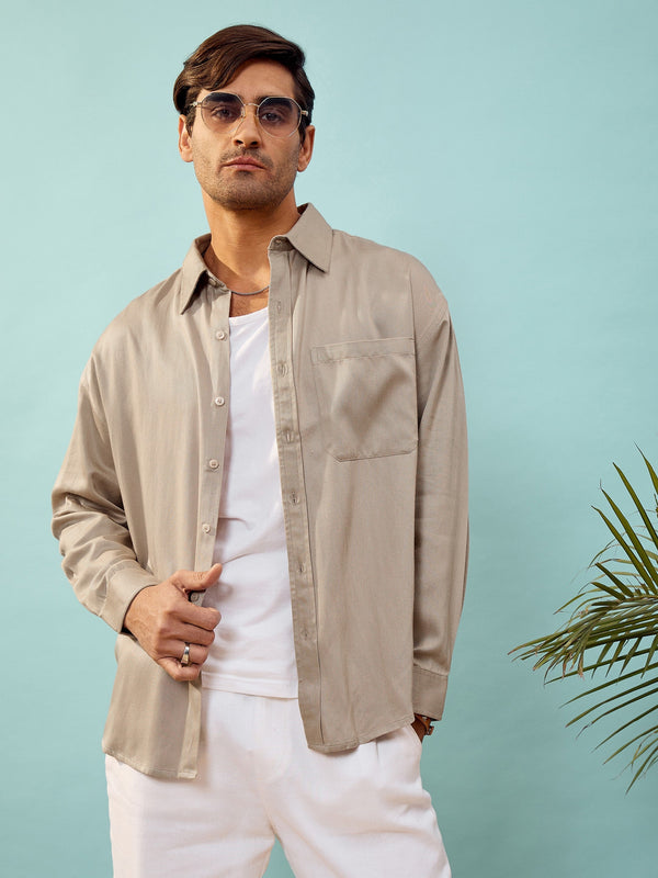 Men Beige Twill Oversize Shirt | WomensFashionFun.com