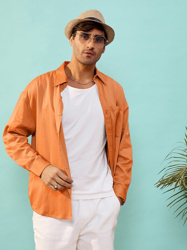 Men Rust Twill Oversize Shirt | WomensFashionFun.com