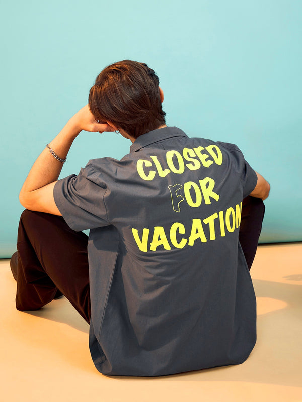 Men Grey CLOSED FOR VACATION Oversize Shirt | WomensFashionFun.com