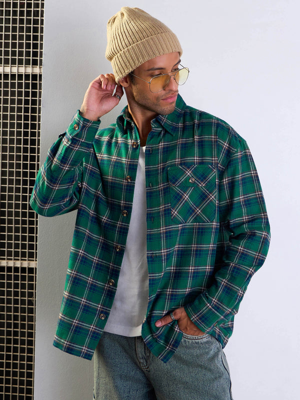 Men Green & Blue Check Oversize Shirt | WOMENSFASHIONFUN