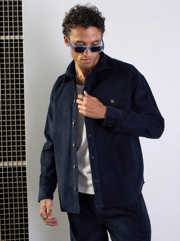 Men Navy Corduroy Side Pocket Shacket | WOMENSFASHIONFUN