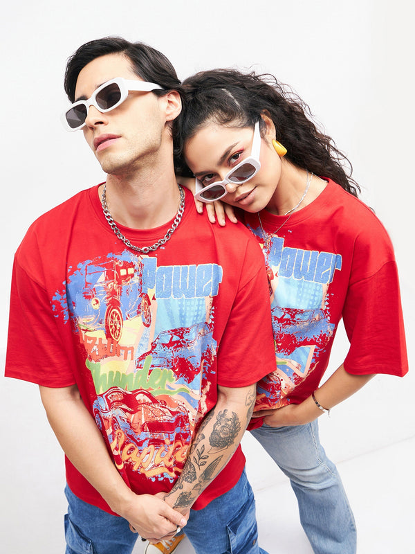 Unisex Red Car Print Oversized T-Shirt | WomensFashionFun.com