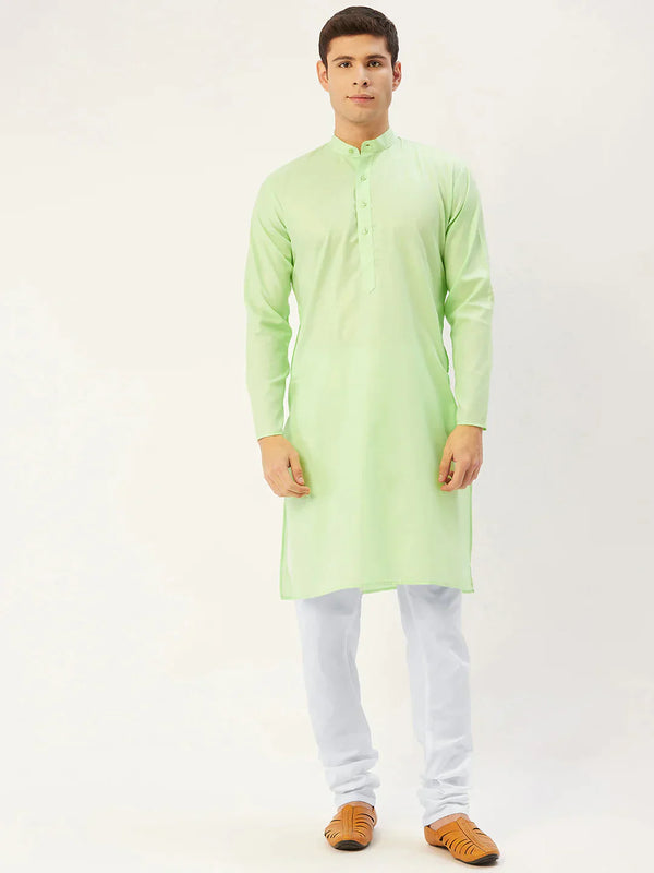 Men's Lime Cotton Solid Kurta Payjama Sets | WomensFashionFun.com