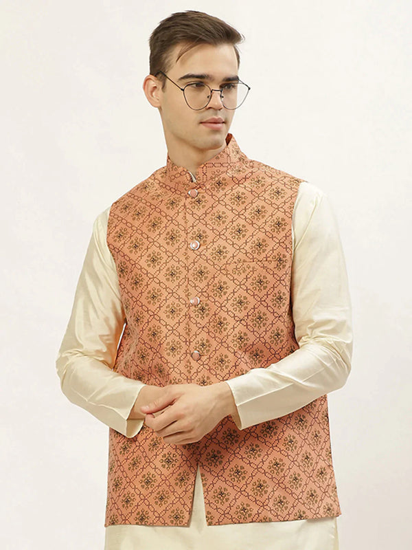 Men's Orange Printed Nehru Jacket | WomensFashionFun.com