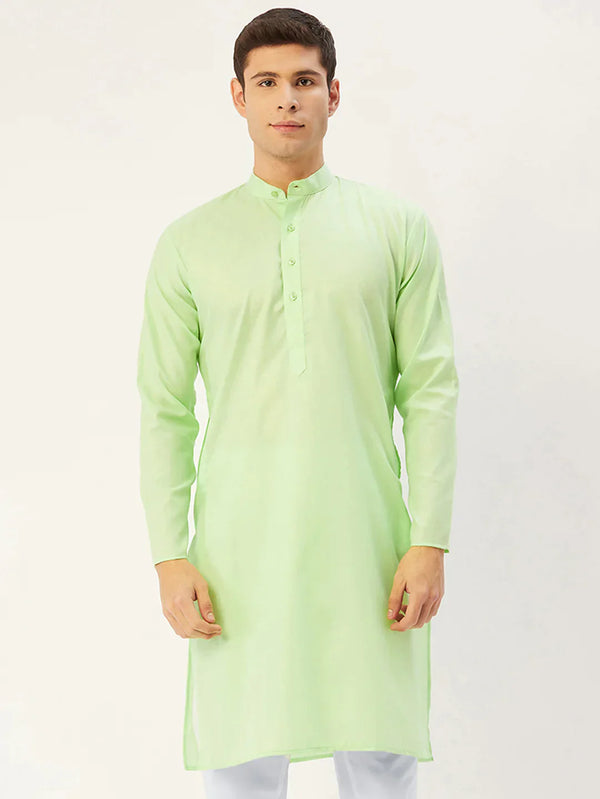 Men's Lime Cotton Solid Kurta Only | WomensFashionFun.com