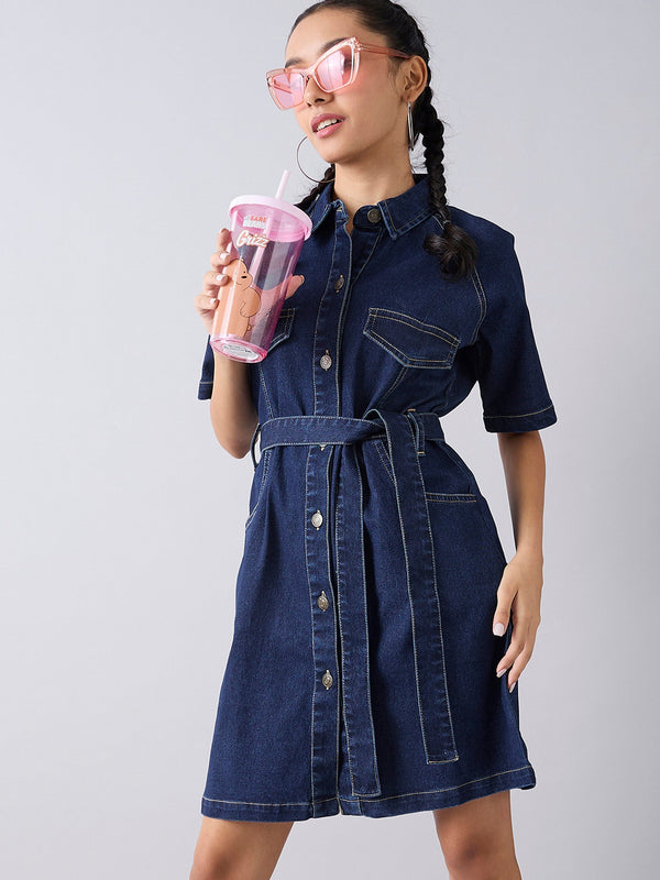 Girls Blue Acid Wash Denim Shirt Dress | WOMENSFASHIONFUN