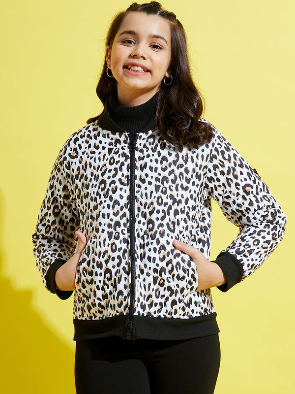 Girls White Leopard Quilted Bomber Jacket | WomensFashionFun