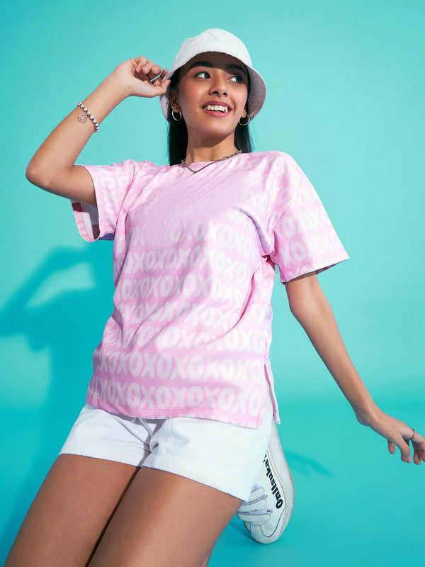 Girls Pink XOXO Print Knit Drop Shoulder Top | WomensFashionFun