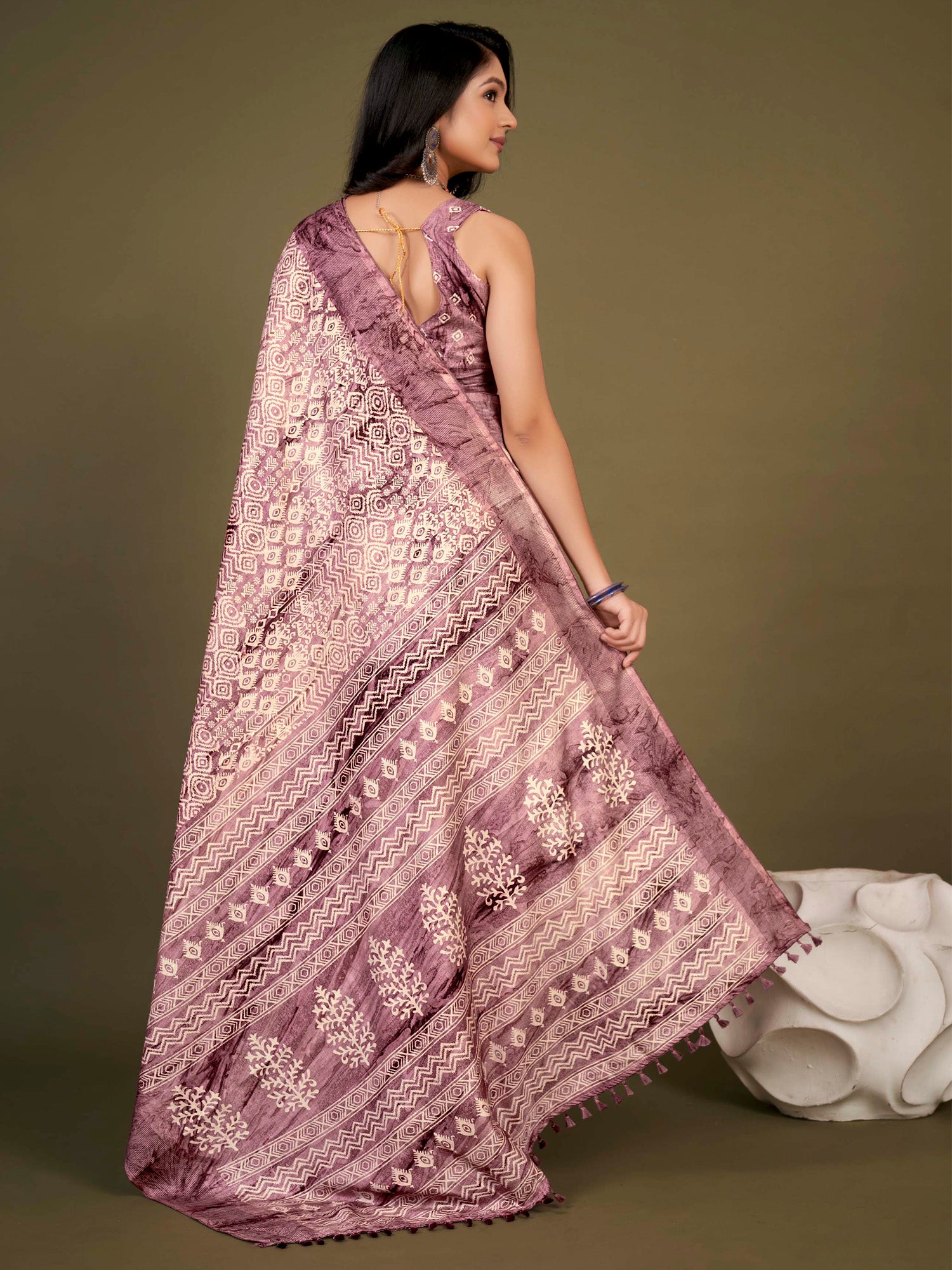 Women's Manipuri Silk Mauve Printed Designer Saree With Blouse Piece