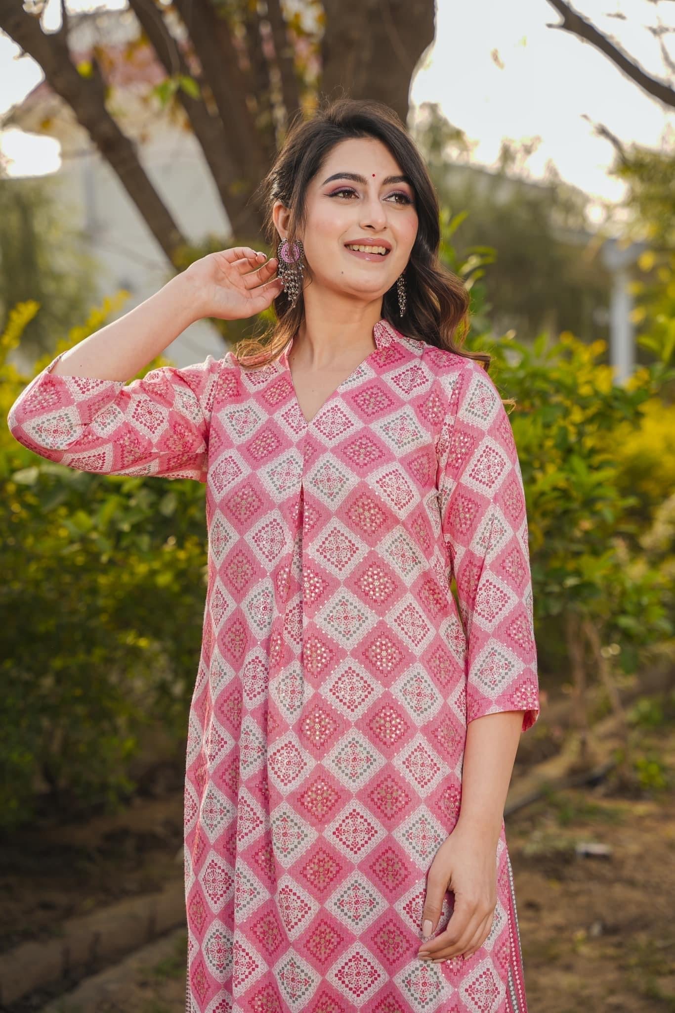 Woman Pink Pure Rayon Digital Printed  Kurta Set WomensFashionFun