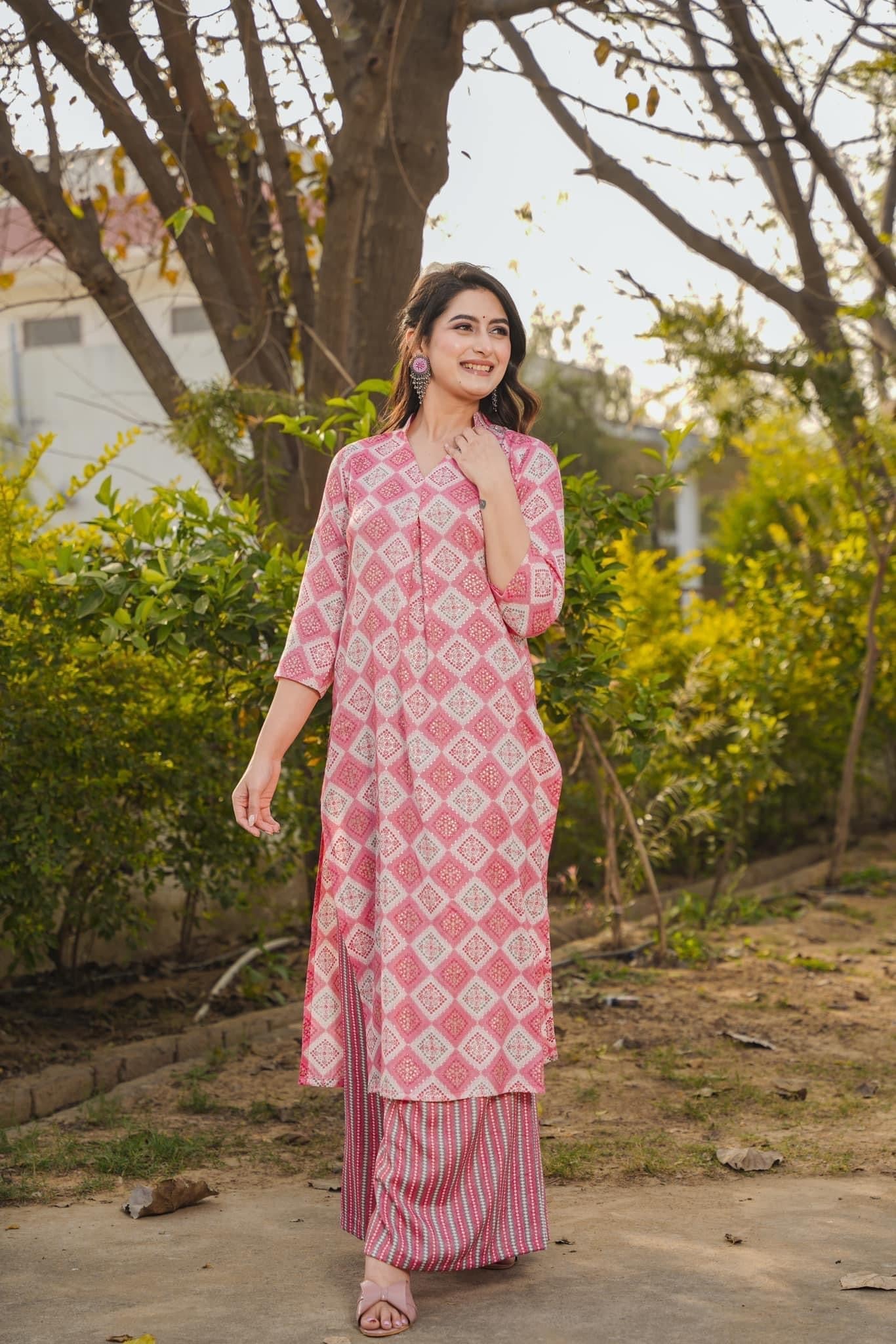 Woman Pink Pure Rayon Digital Printed  Kurta Set WomensFashionFun