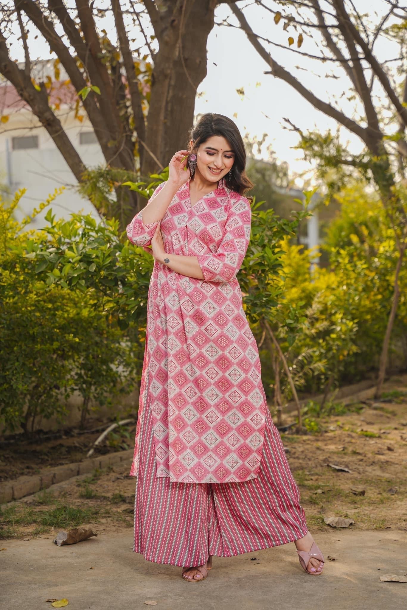 Woman Pink Pure Rayon Digital Printed  Kurta Set WomensFashionFun