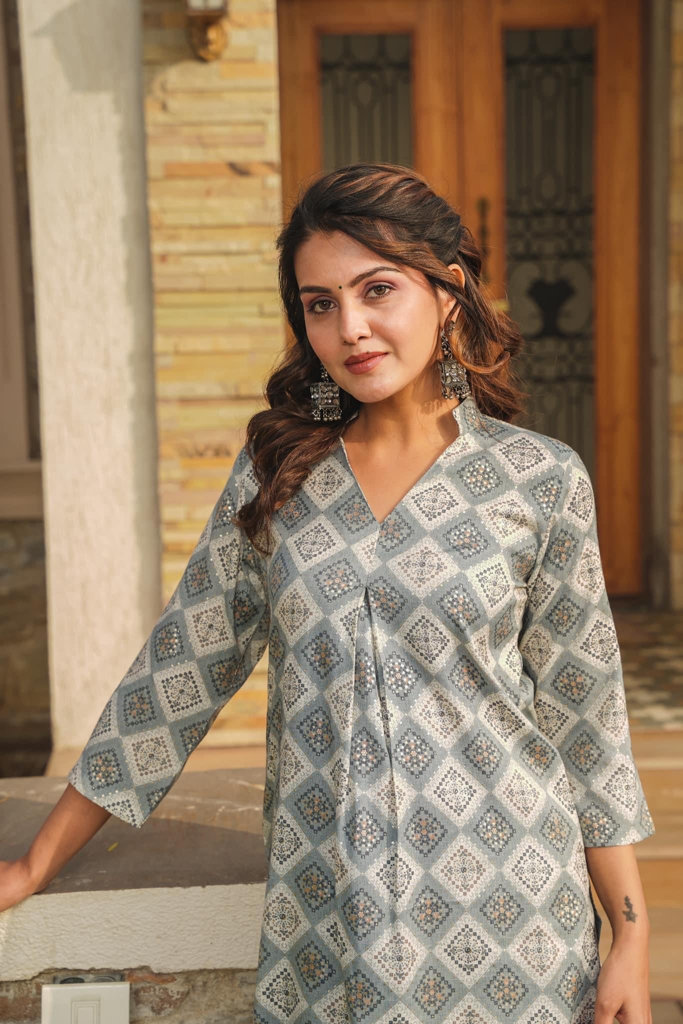 Woman Gray Pure Rayon Digital Printed  Kurta Set WomensFashionFun