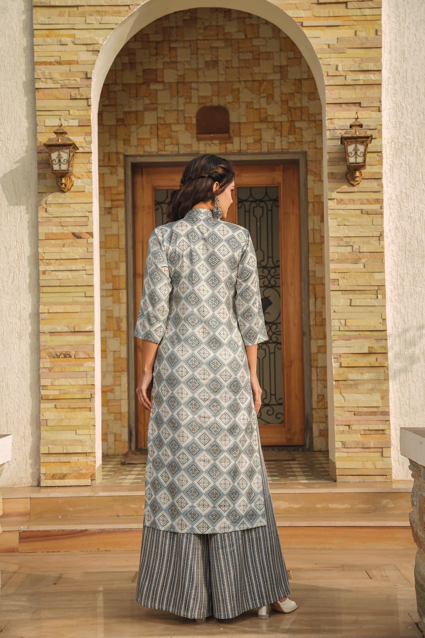 Woman Gray Pure Rayon Digital Printed  Kurta Set WomensFashionFun