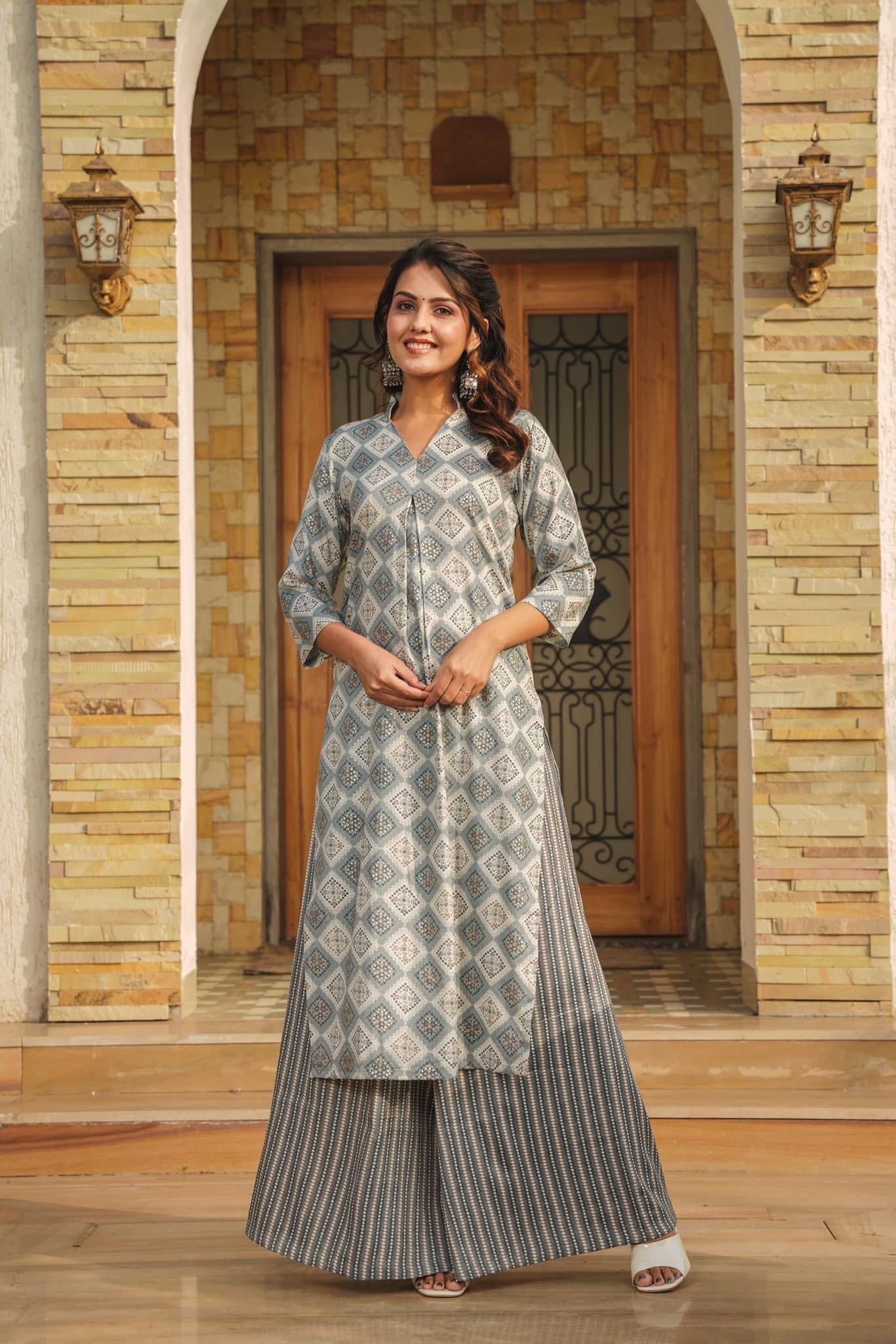 Woman Gray Pure Rayon Digital Printed  Kurta Set WomensFashionFun