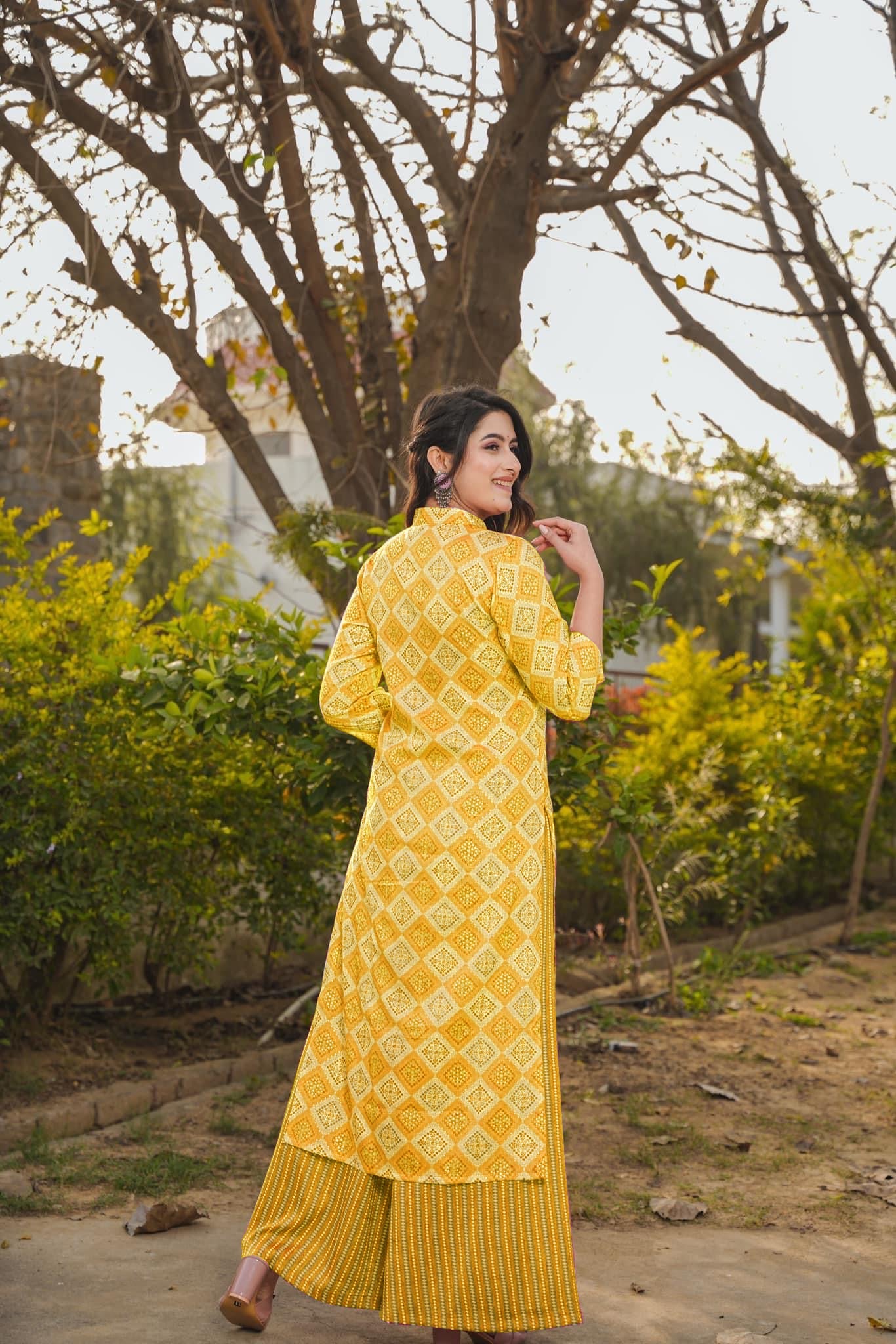 Woman Yellow Pure Rayon Digital Printed  Kurta Set WomensFashionFun