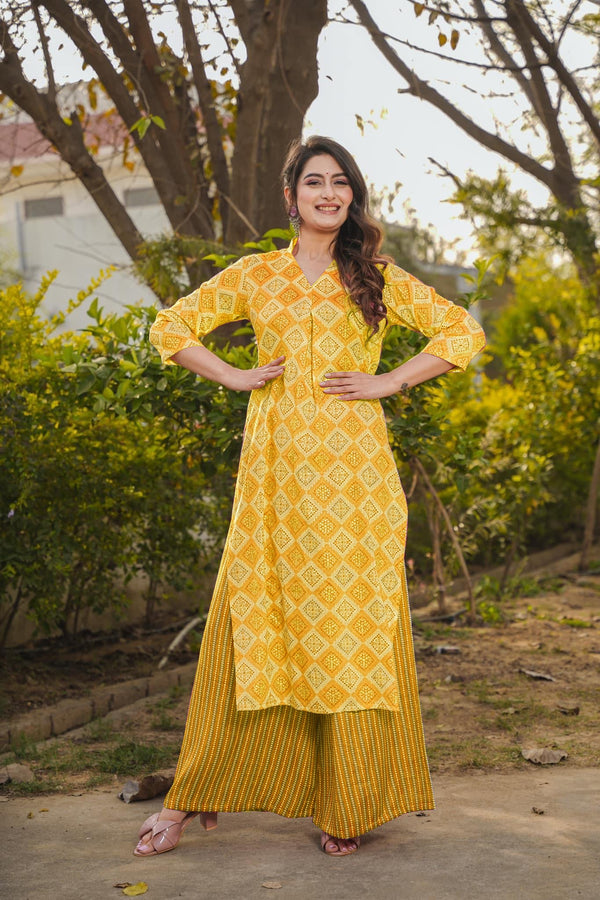 Woman Yellow Pure Rayon Digital Printed  Kurta Set WomensFashionFun