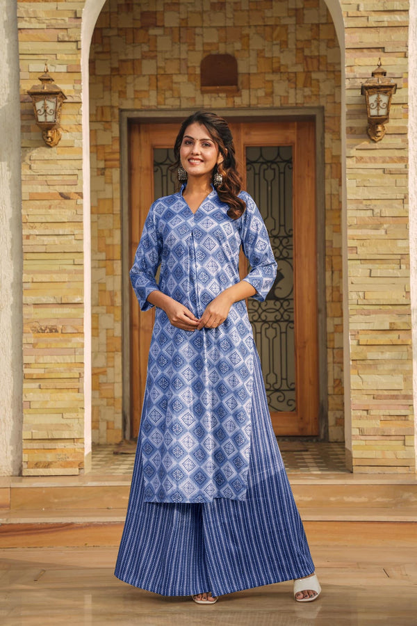 Woman Blue Pure Rayon Digital Printed  Kurta Set WomensFashionFun